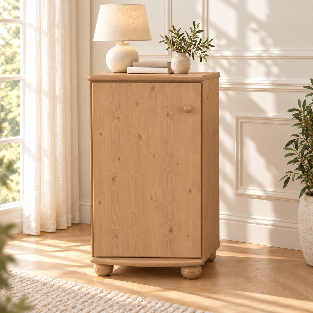 Claudia Kommode Bio Kiefer Massivholz - Elegante 1-türige Anrichte aus 100% Bio Holz