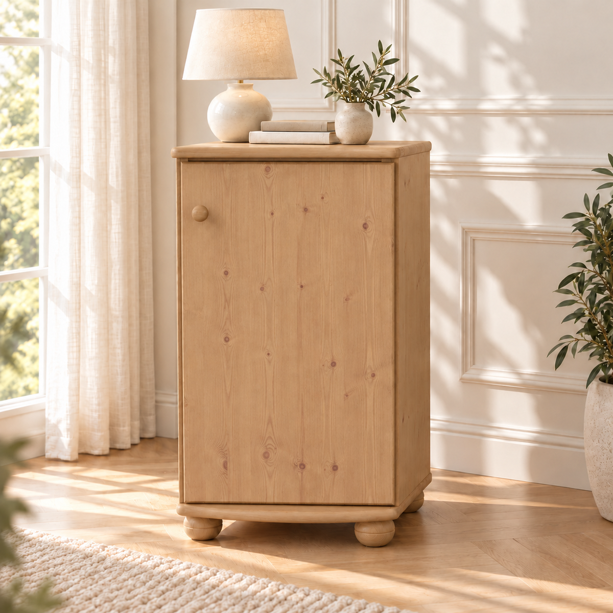 Claudia Kommode Bio Kiefer Massivholz - Elegante 1-türige Anrichte aus 100% Bio Holz