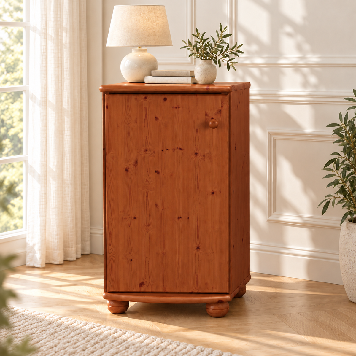 Claudia Kommode Bio Kiefer Massivholz - Elegante 1-türige Anrichte aus 100% Bio Holz