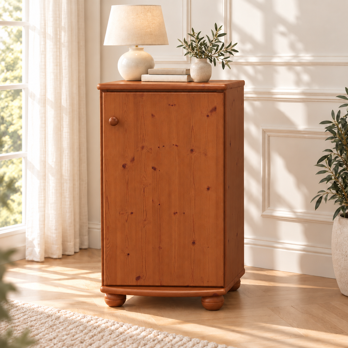 Claudia Kommode Bio Kiefer Massivholz - Elegante 1-türige Anrichte aus 100% Bio Holz