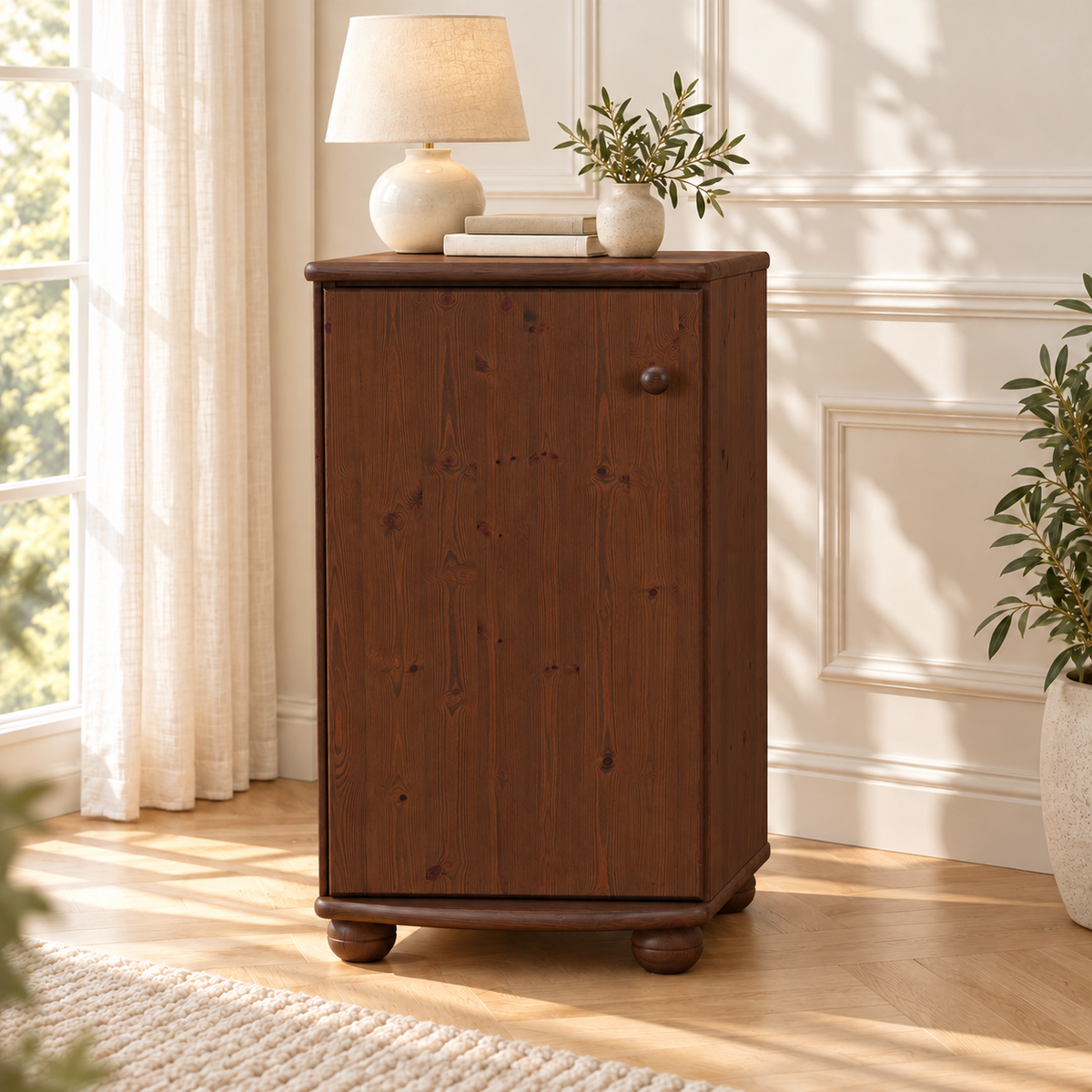 Claudia Kommode Bio Kiefer Massivholz - Elegante 1-türige Anrichte aus 100% Bio Holz