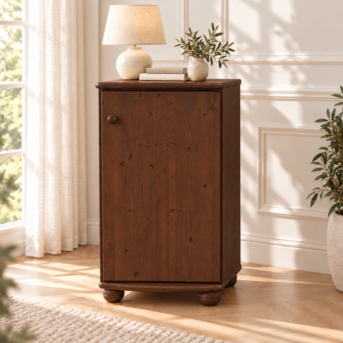 Claudia Kommode Bio Kiefer Massivholz - Elegante 1-türige Anrichte aus 100% Bio Holz