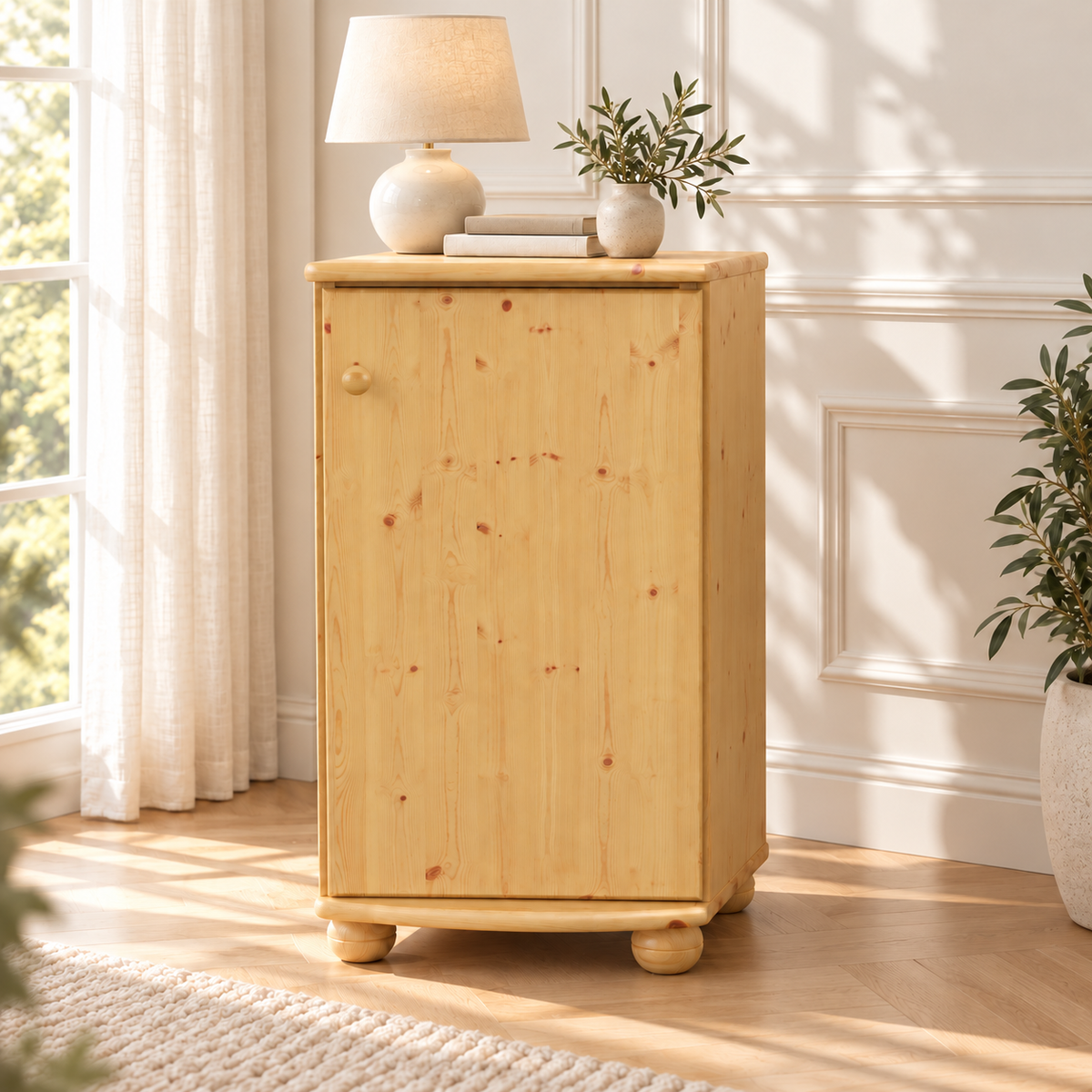 Claudia Kommode Bio Kiefer Massivholz - Elegante 1-türige Anrichte aus 100% Bio Holz