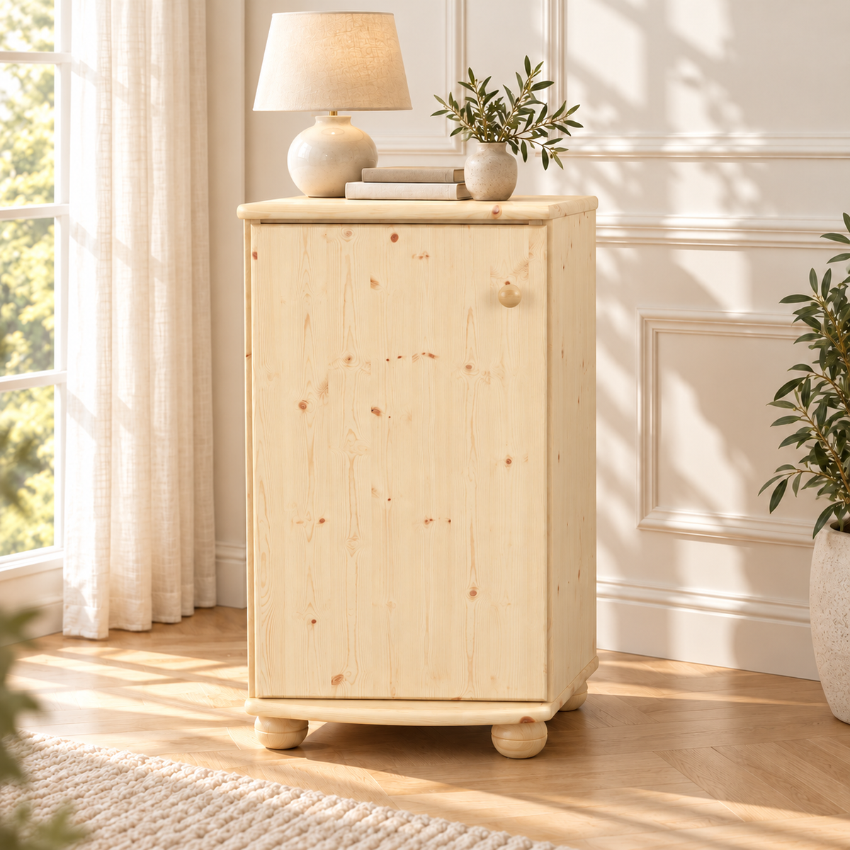 Claudia Kommode Bio Kiefer Massivholz - Elegante 1-türige Anrichte aus 100% Bio Holz