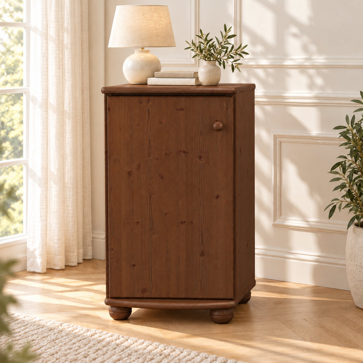 Claudia Kommode Bio Kiefer Massivholz - Elegante 1-türige Anrichte aus 100% Bio Holz