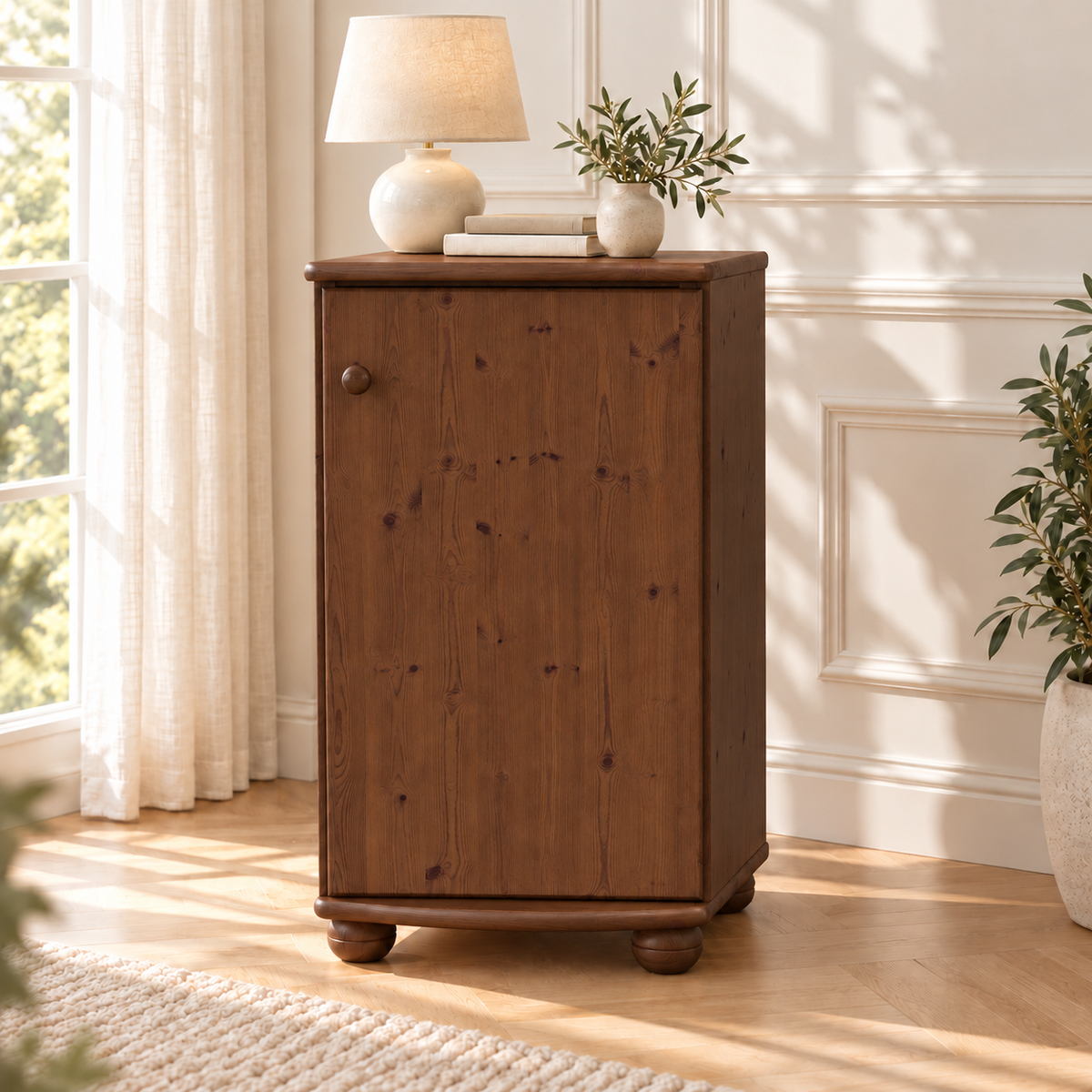 Claudia Kommode Bio Kiefer Massivholz - Elegante 1-türige Anrichte aus 100% Bio Holz
