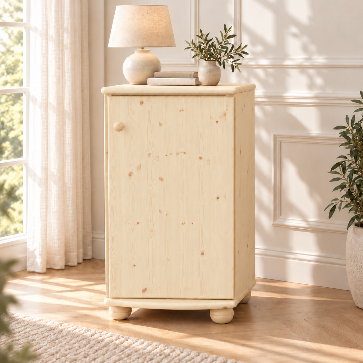 Claudia Kommode Bio Kiefer Massivholz - Elegante 1-türige Anrichte aus 100% Bio Holz