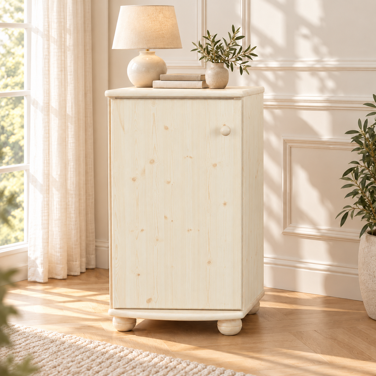 Claudia Kommode Bio Kiefer Massivholz - Elegante 1-türige Anrichte aus 100% Bio Holz