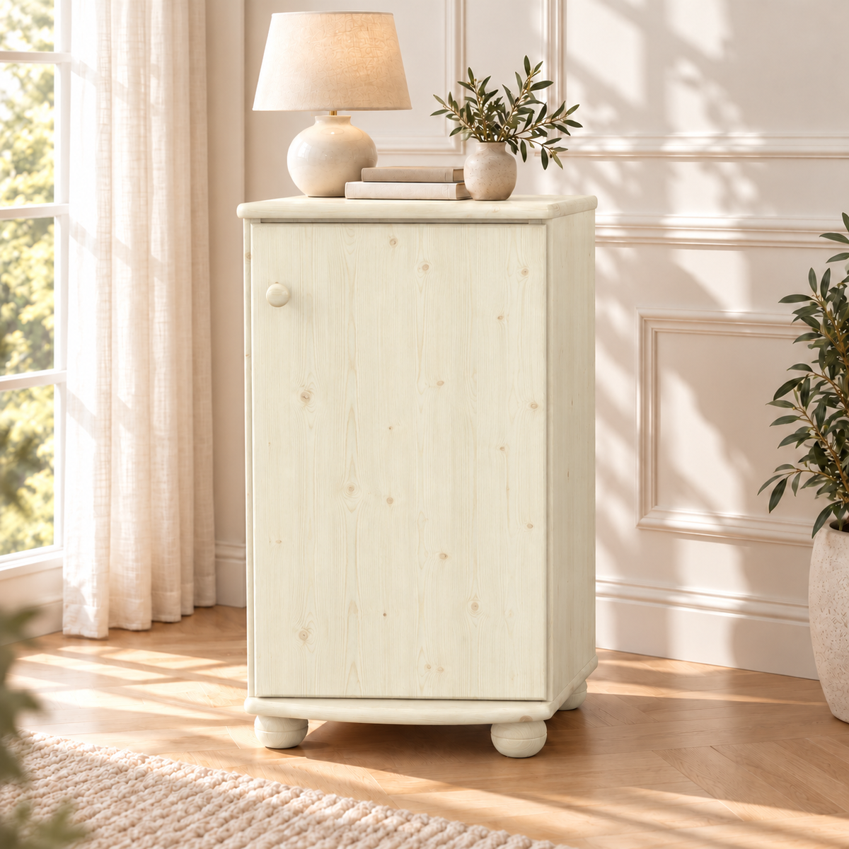 Claudia Kommode Bio Kiefer Massivholz - Elegante 1-türige Anrichte aus 100% Bio Holz