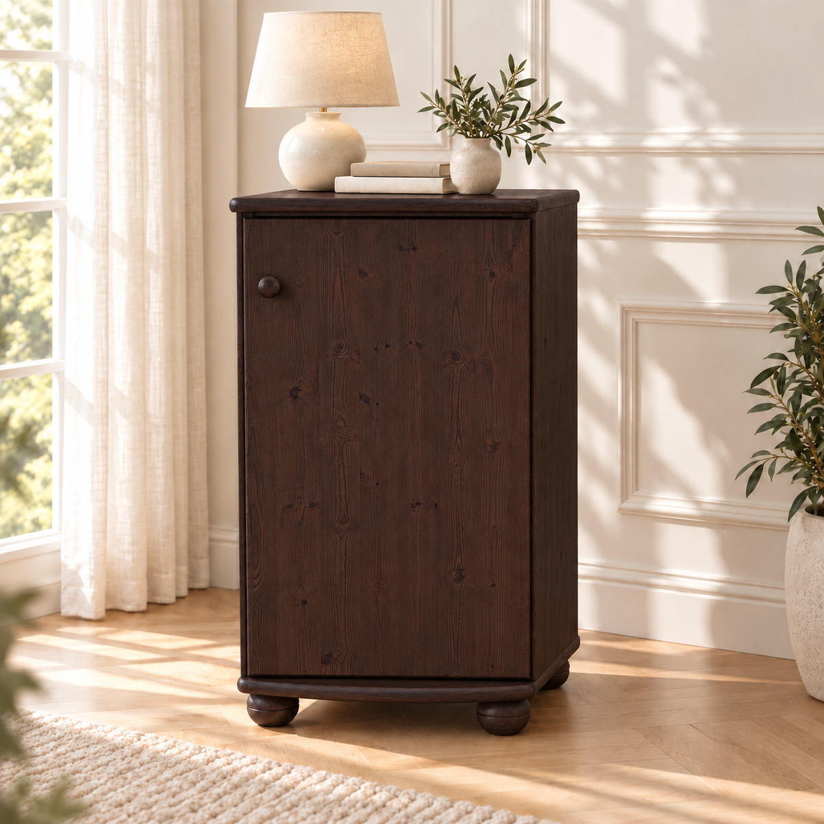 Claudia Kommode Bio Kiefer Massivholz - Elegante 1-türige Anrichte aus 100% Bio Holz