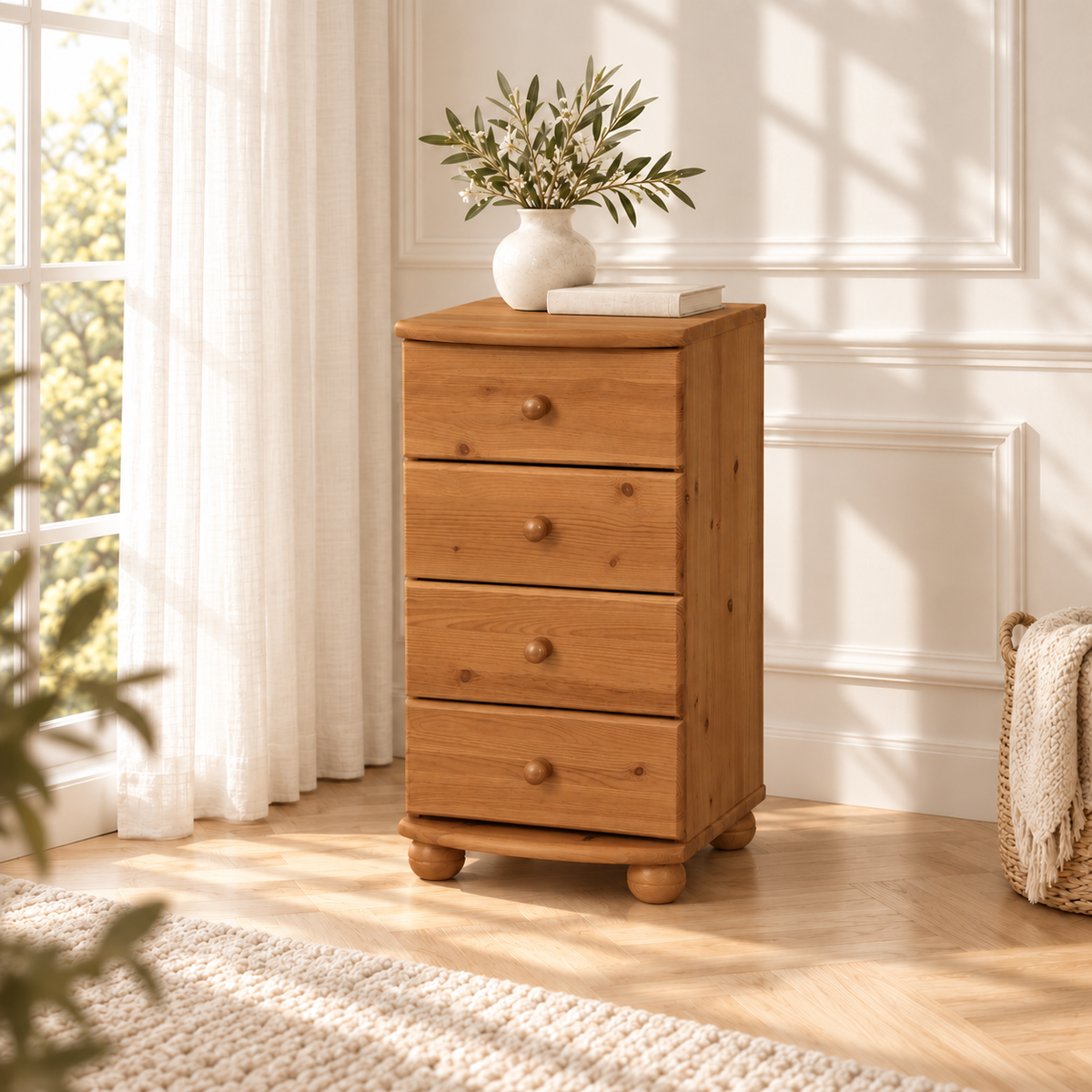 Claudia Kommode Bio Massivholz | Sideboard Anrichte mit 4 kleinen Schubladen aus 100% Bio Holz