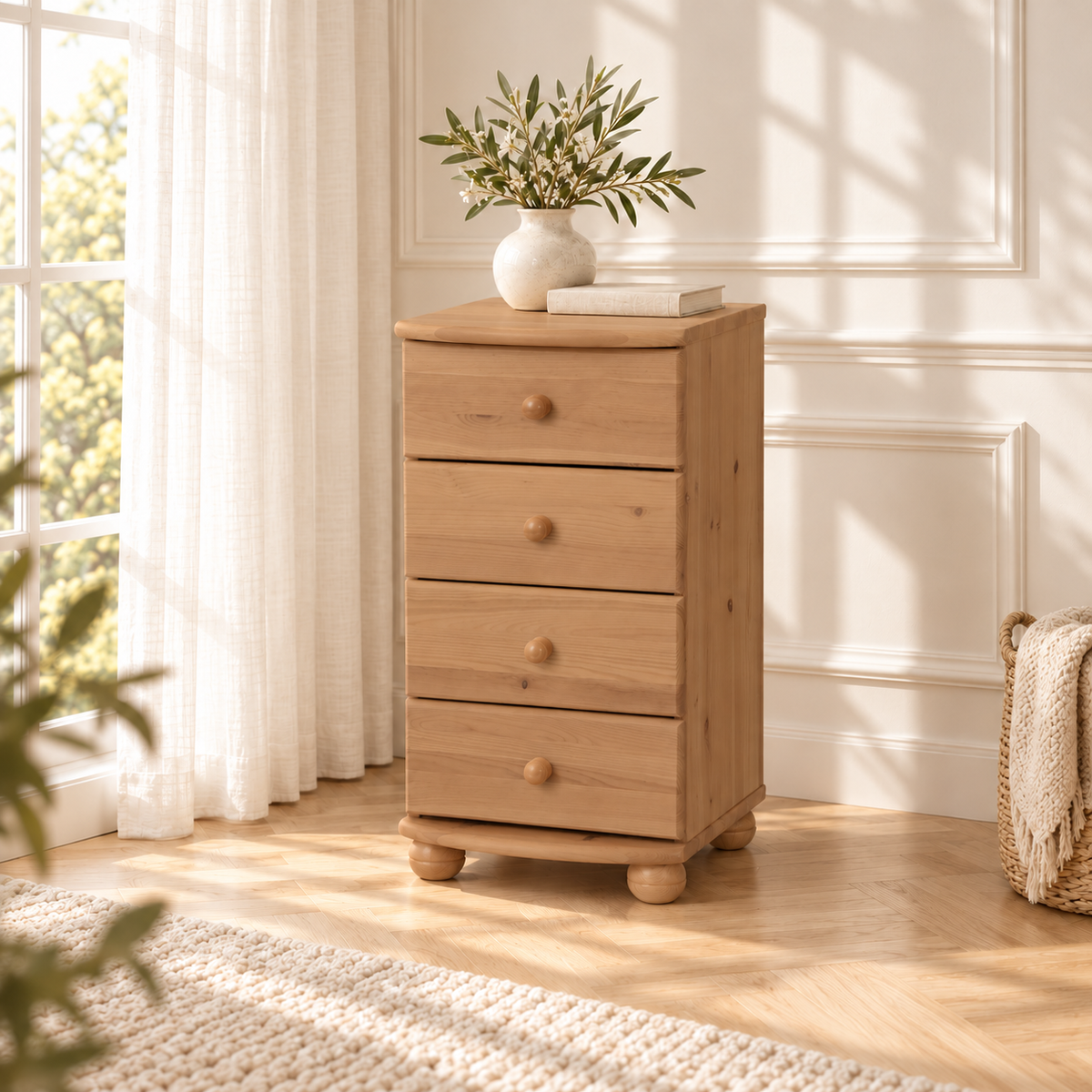 Claudia Kommode Bio Massivholz | Sideboard Anrichte mit 4 kleinen Schubladen aus 100% Bio Holz