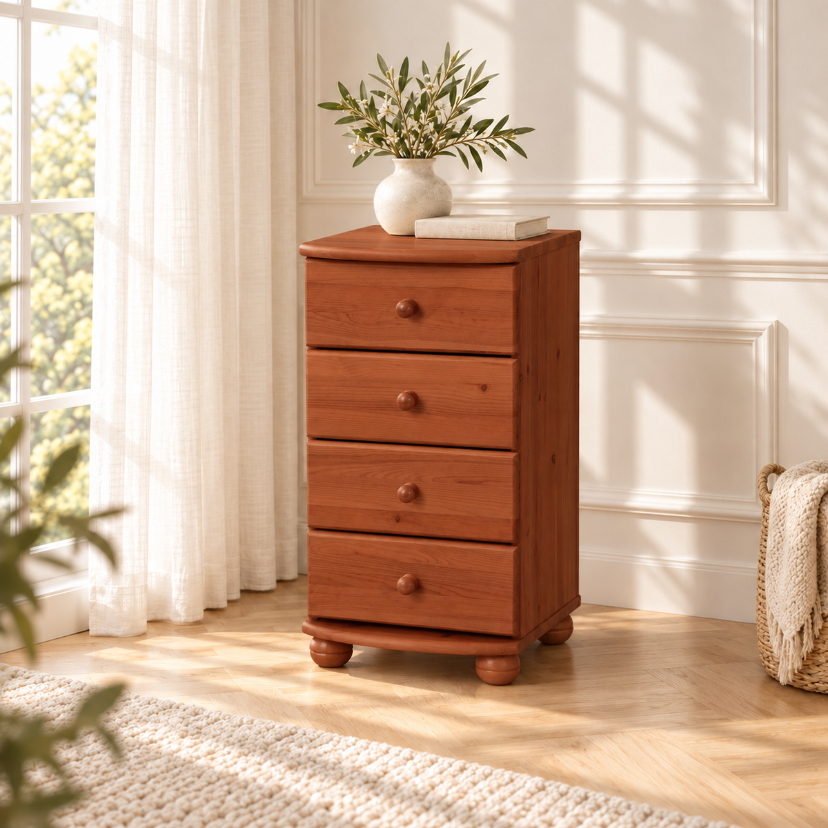 Claudia Kommode Bio Massivholz | Sideboard Anrichte mit 4 kleinen Schubladen aus 100% Bio Holz
