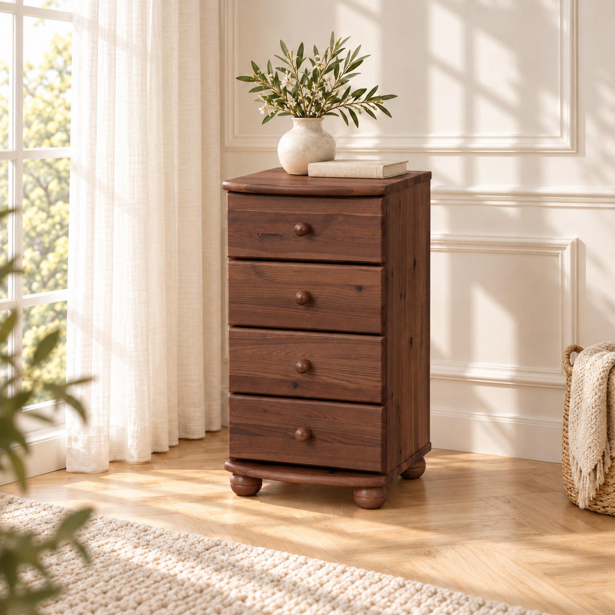 Claudia Kommode Bio Massivholz | Sideboard Anrichte mit 4 kleinen Schubladen aus 100% Bio Holz