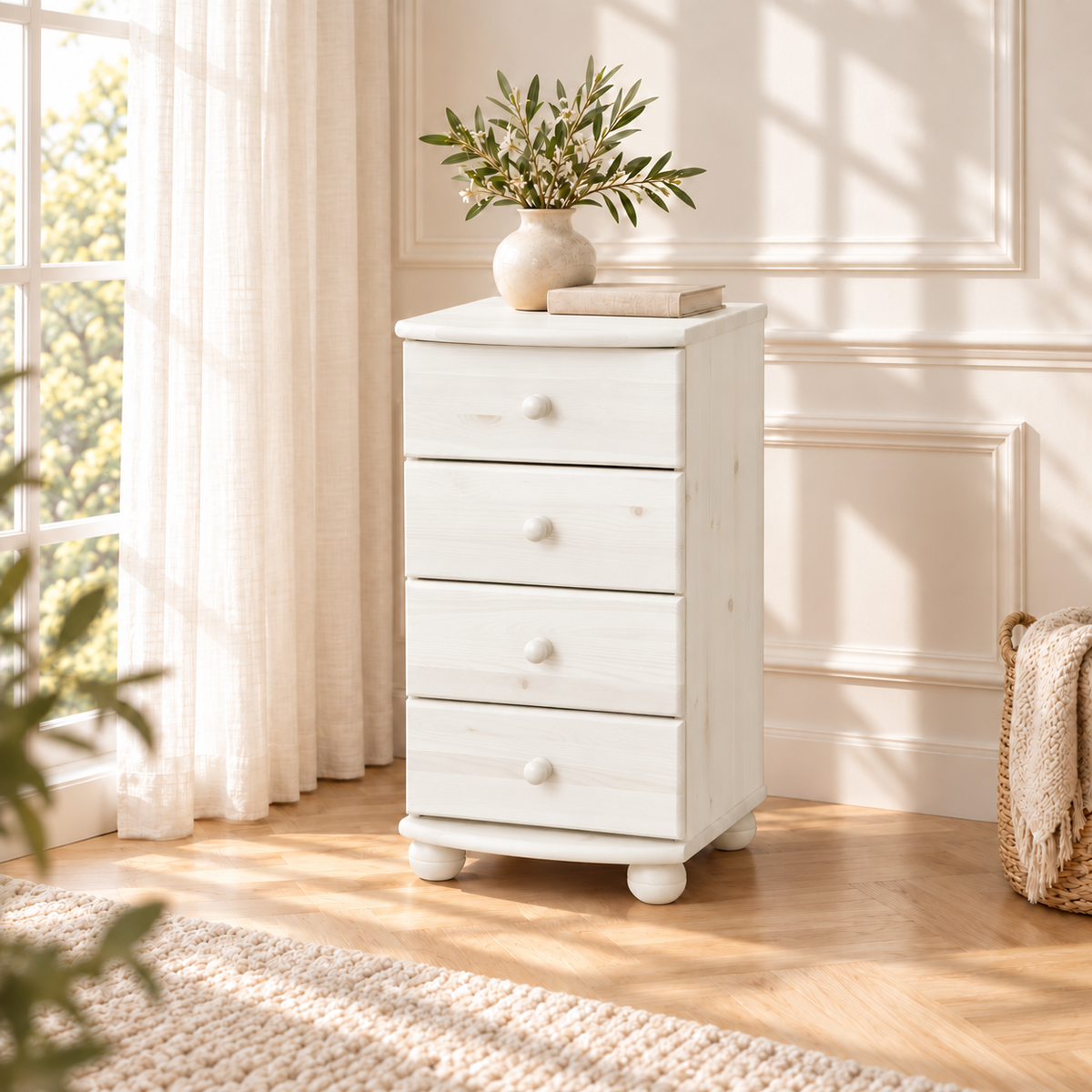 Claudia Kommode Bio Massivholz | Sideboard Anrichte mit 4 kleinen Schubladen aus 100% Bio Holz