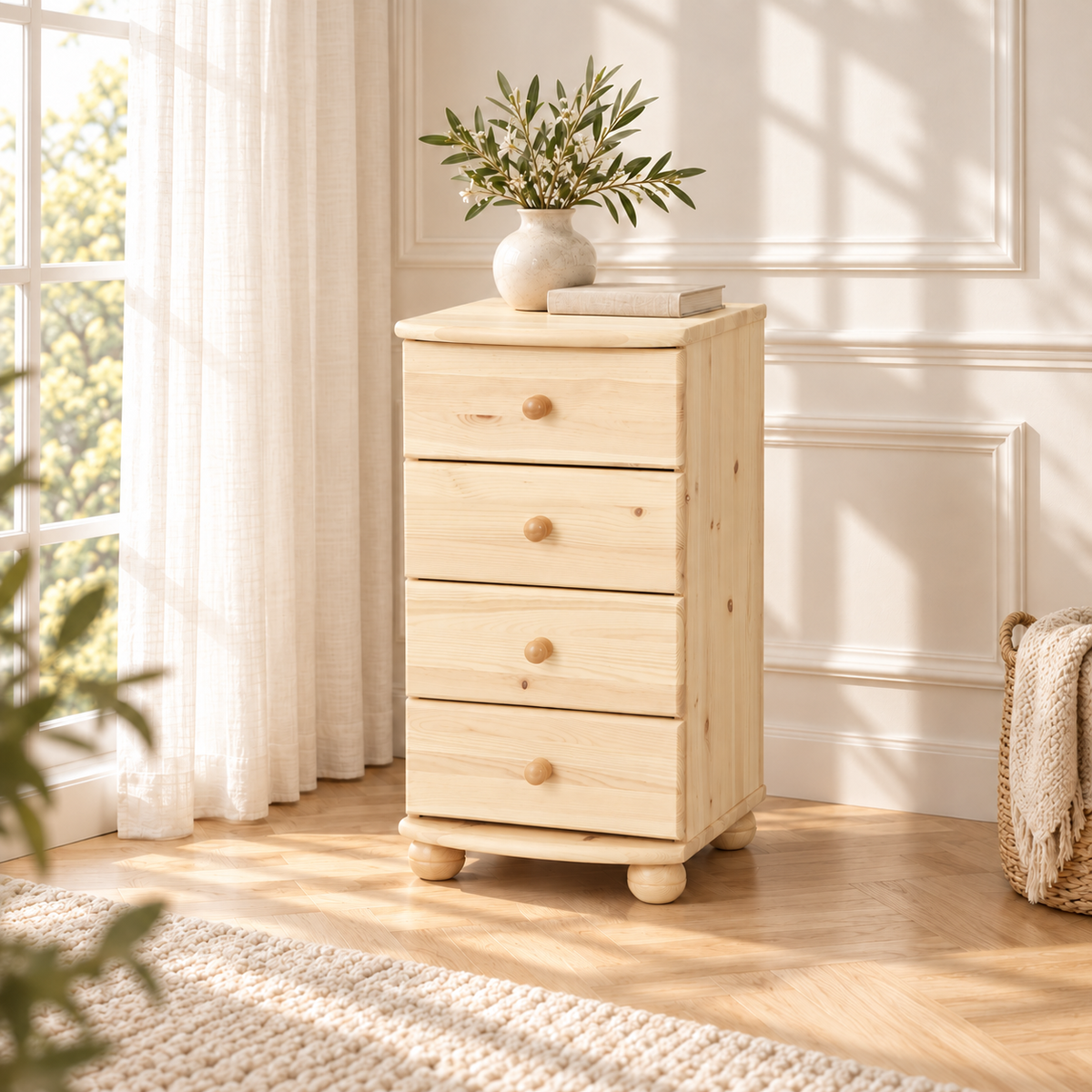 Claudia Kommode Bio Massivholz | Sideboard Anrichte mit 4 kleinen Schubladen aus 100% Bio Holz