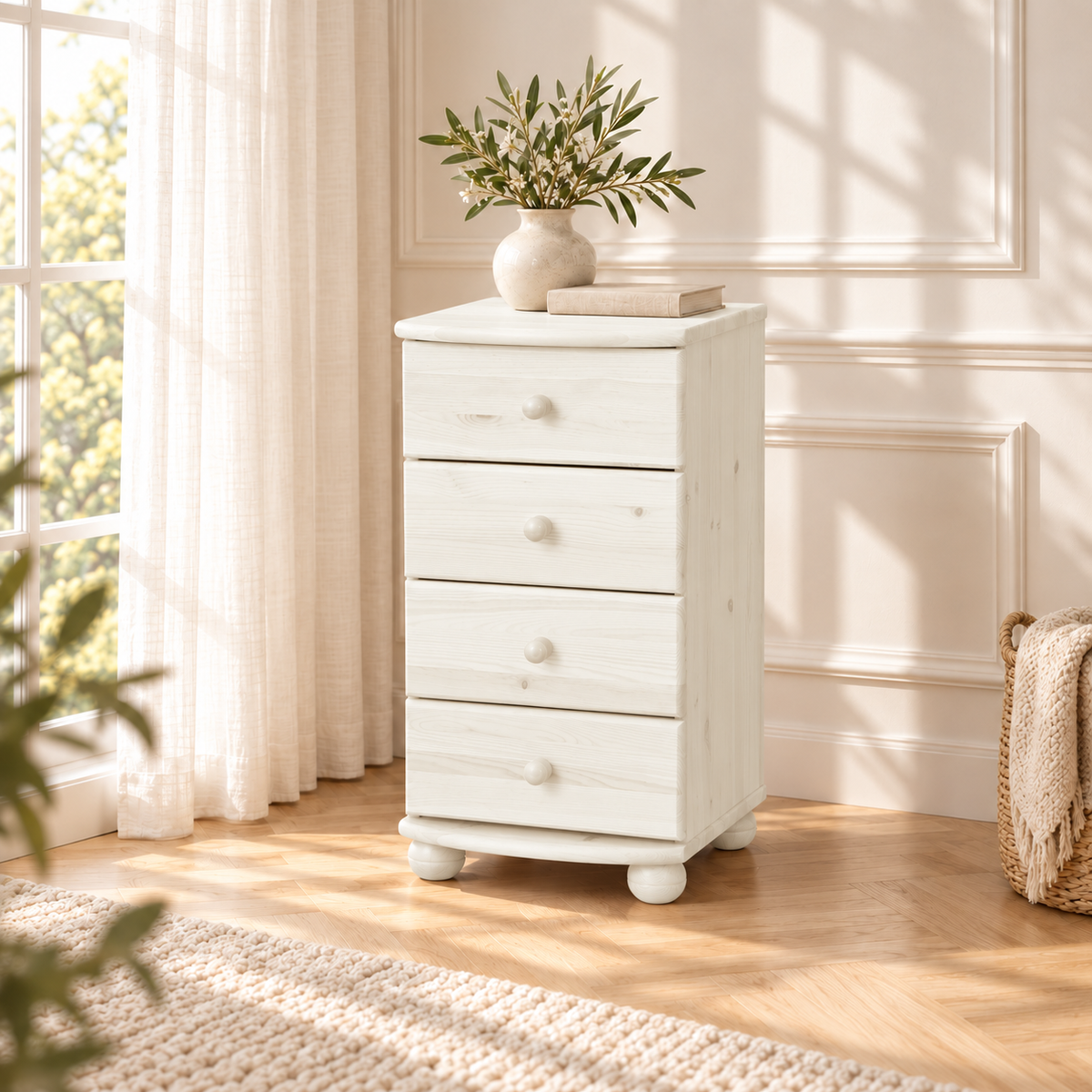 Claudia Kommode Bio Massivholz | Sideboard Anrichte mit 4 kleinen Schubladen aus 100% Bio Holz