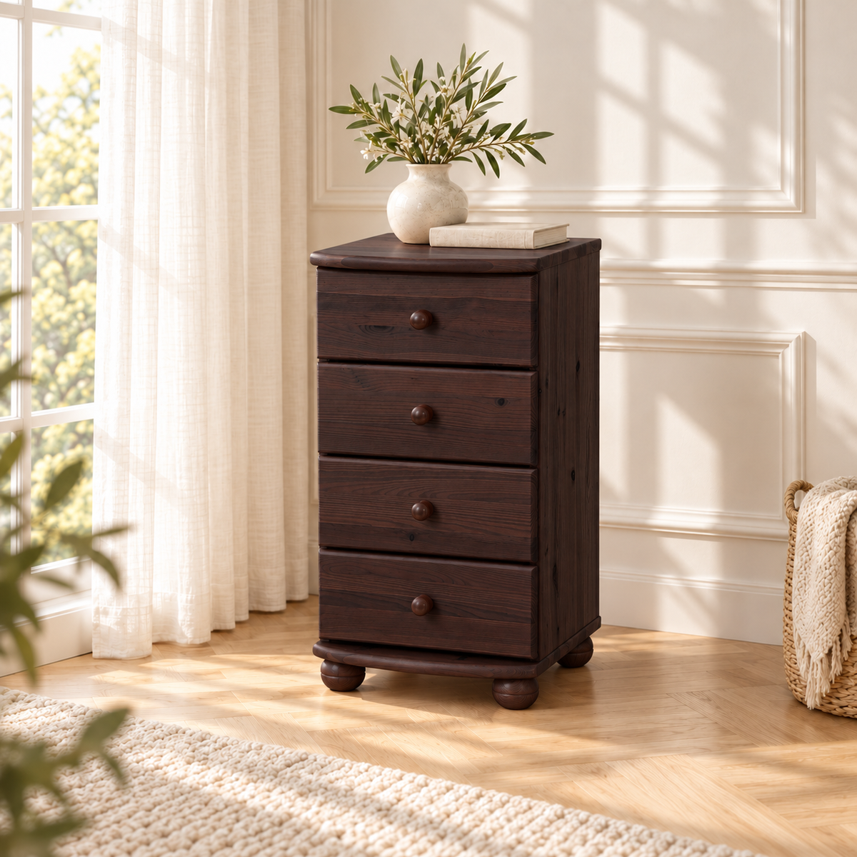 Claudia Kommode Bio Massivholz | Sideboard Anrichte mit 4 kleinen Schubladen aus 100% Bio Holz