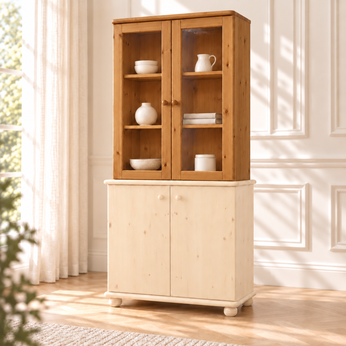 Claudia Oberschrank Bio Kiefer | Glastüre | 2-Türig | 100% Massivholz
