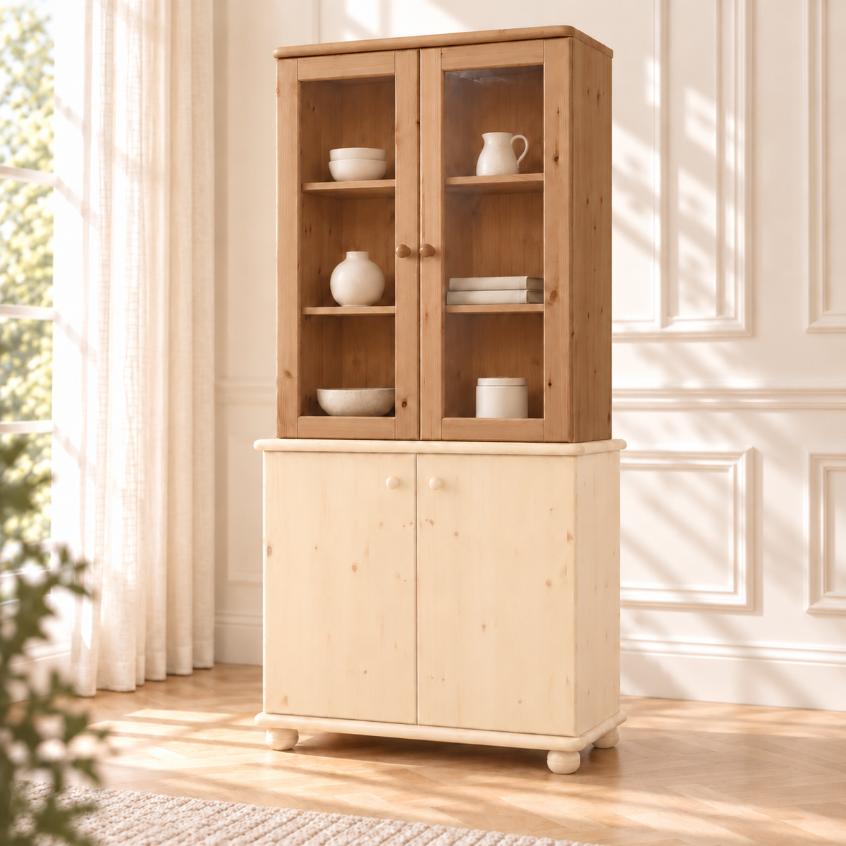 Claudia Oberschrank Bio Kiefer | Glastüre | 2-Türig | 100% Massivholz