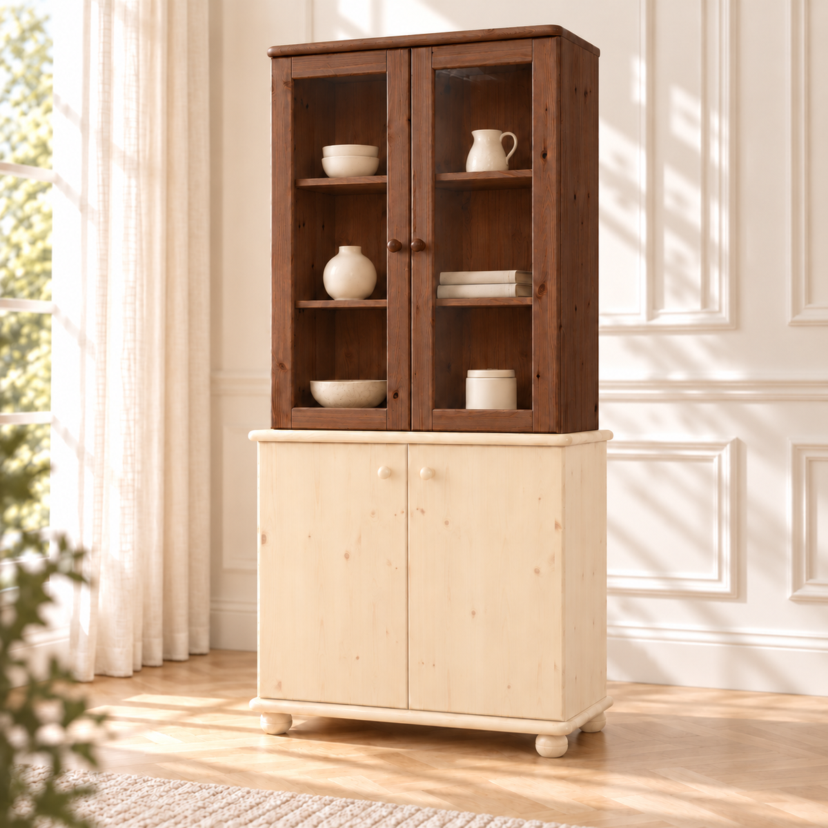 Claudia Oberschrank Bio Kiefer | Glastüre | 2-Türig | 100% Massivholz