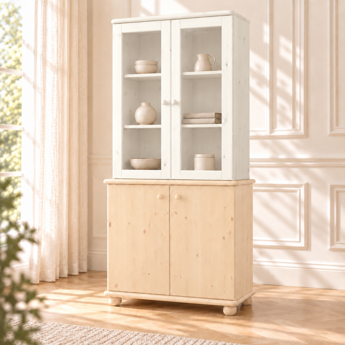 Claudia Oberschrank Bio Kiefer | Glastüre | 2-Türig | 100% Massivholz