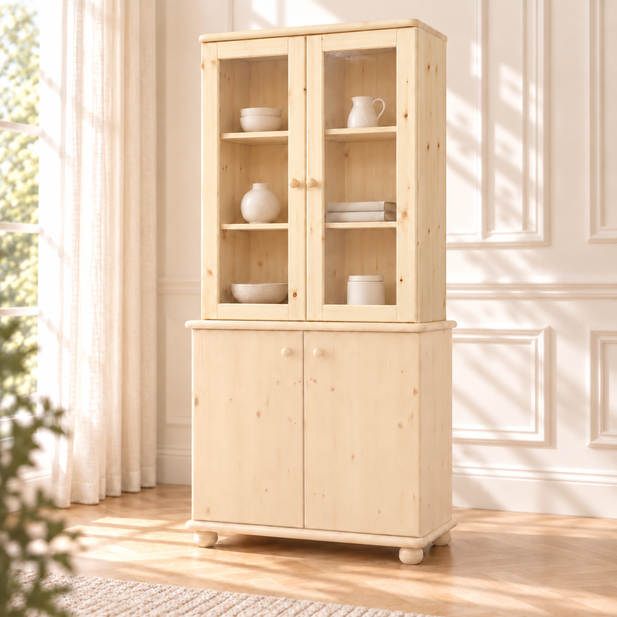 Claudia Oberschrank Bio Kiefer | Glastüre | 2-Türig | 100% Massivholz