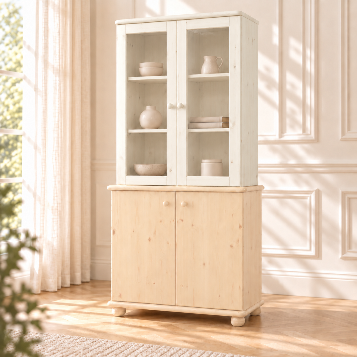 Claudia Oberschrank Bio Kiefer | Glastüre | 2-Türig | 100% Massivholz