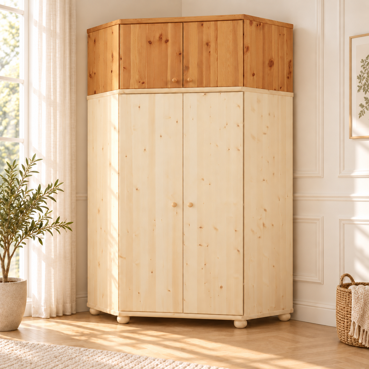 Claudia Eckschrank aus Bio Kieferholz – Massiver Kleiderschrank Aufsatz aus 100% Holz