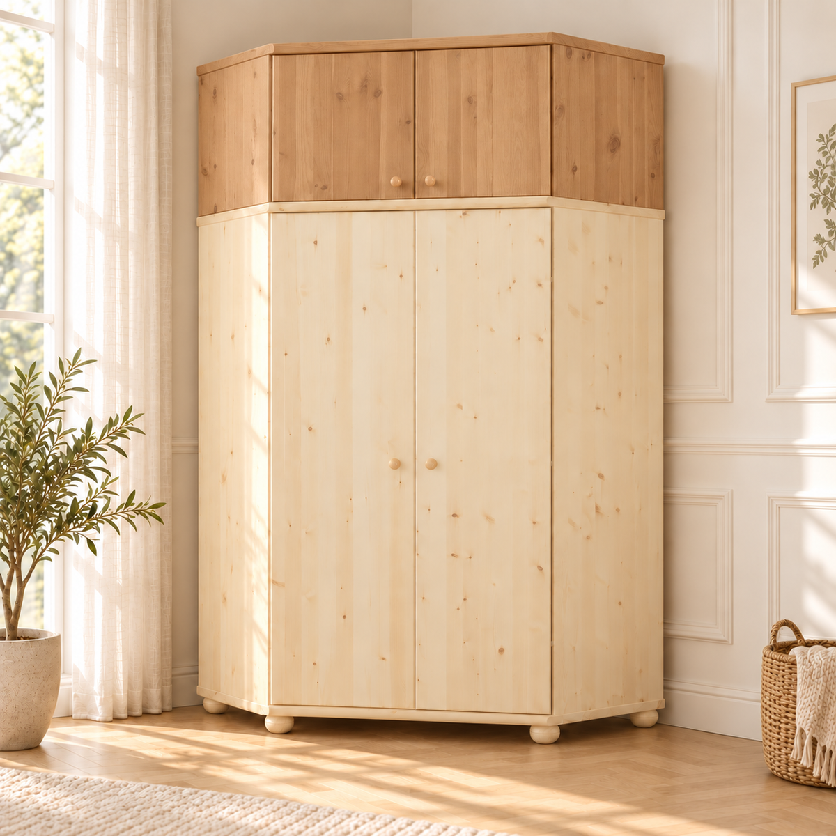 Claudia Eckschrank aus Bio Kieferholz – Massiver Kleiderschrank Aufsatz aus 100% Holz