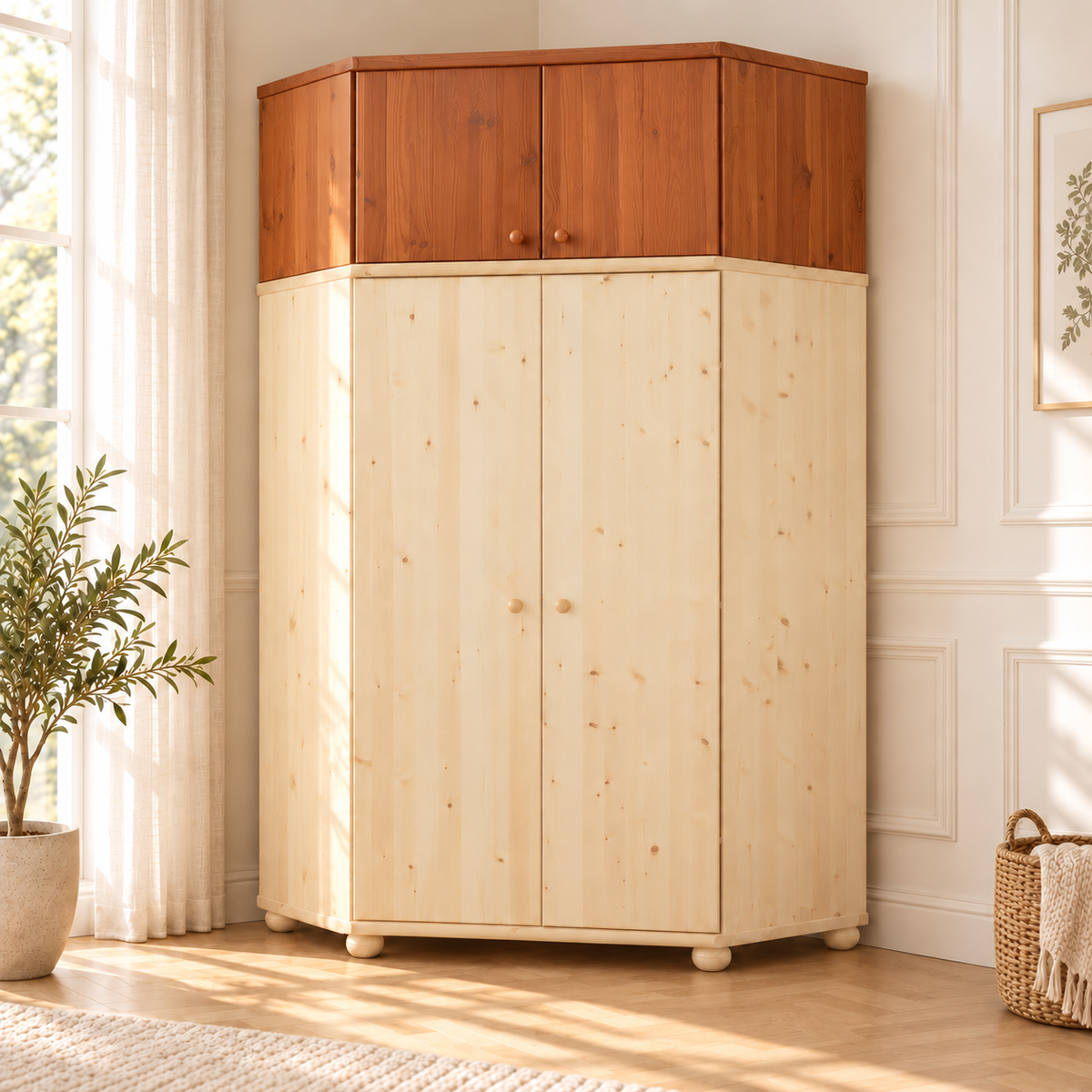 Claudia Eckschrank aus Bio Kieferholz – Massiver Kleiderschrank Aufsatz aus 100% Holz