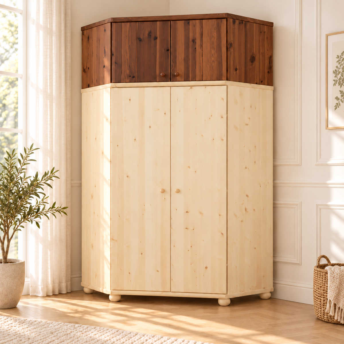 Claudia Eckschrank aus Bio Kieferholz – Massiver Kleiderschrank Aufsatz aus 100% Holz