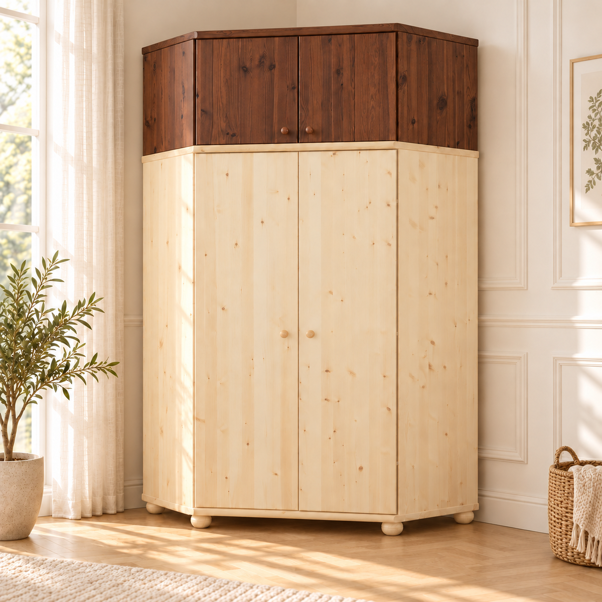 Claudia Eckschrank aus Bio Kieferholz – Massiver Kleiderschrank Aufsatz aus 100% Holz