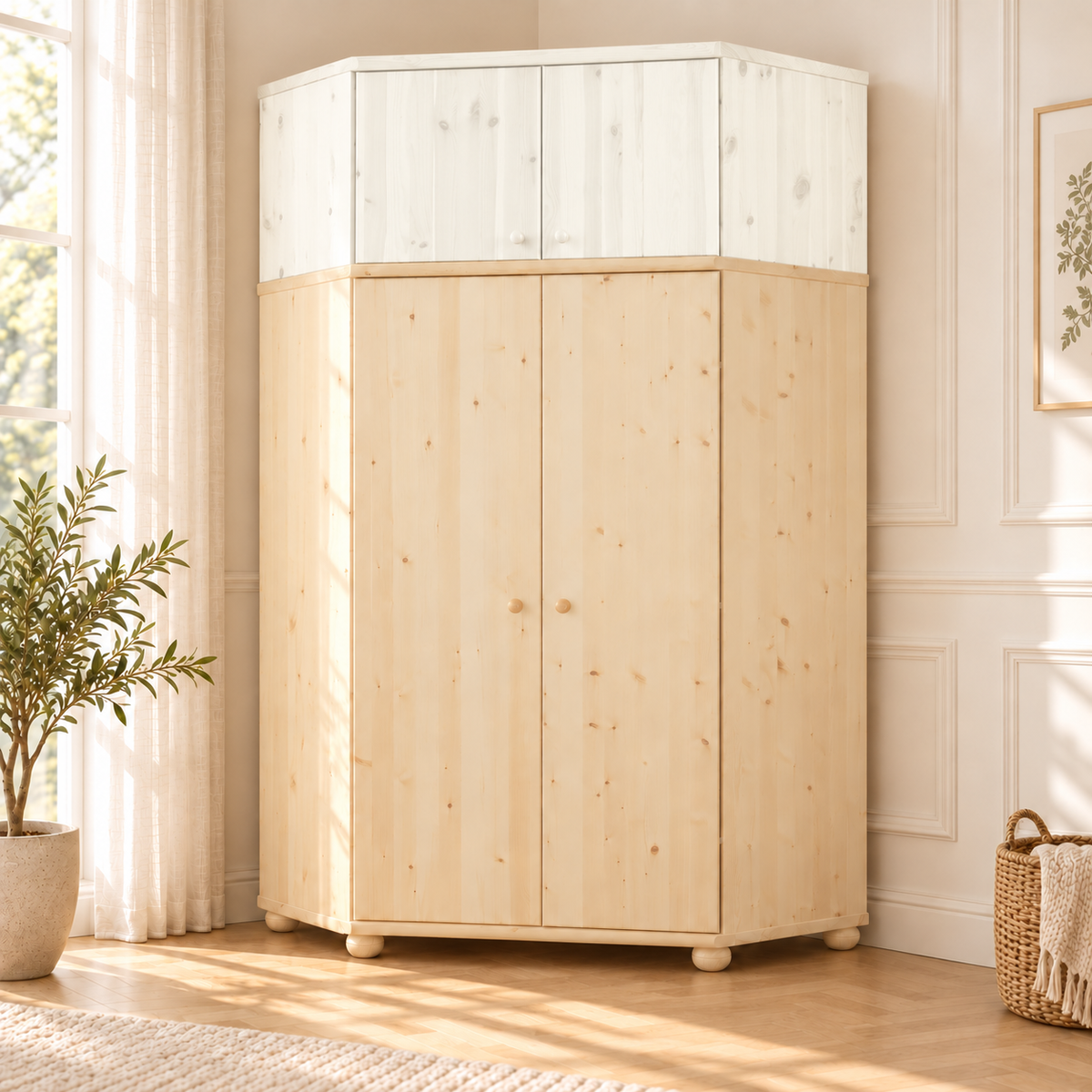 Claudia Eckschrank aus Bio Kieferholz – Massiver Kleiderschrank Aufsatz aus 100% Holz