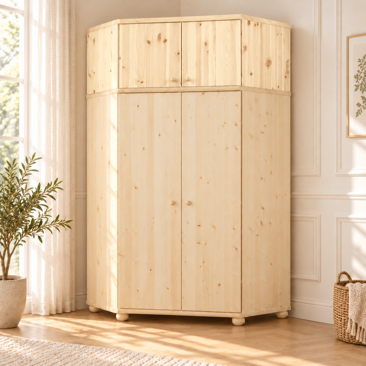 Claudia Eckschrank aus Bio Kieferholz – Massiver Kleiderschrank Aufsatz aus 100% Holz