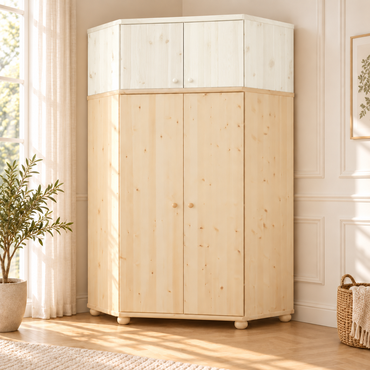Claudia Eckschrank aus Bio Kieferholz – Massiver Kleiderschrank Aufsatz aus 100% Holz