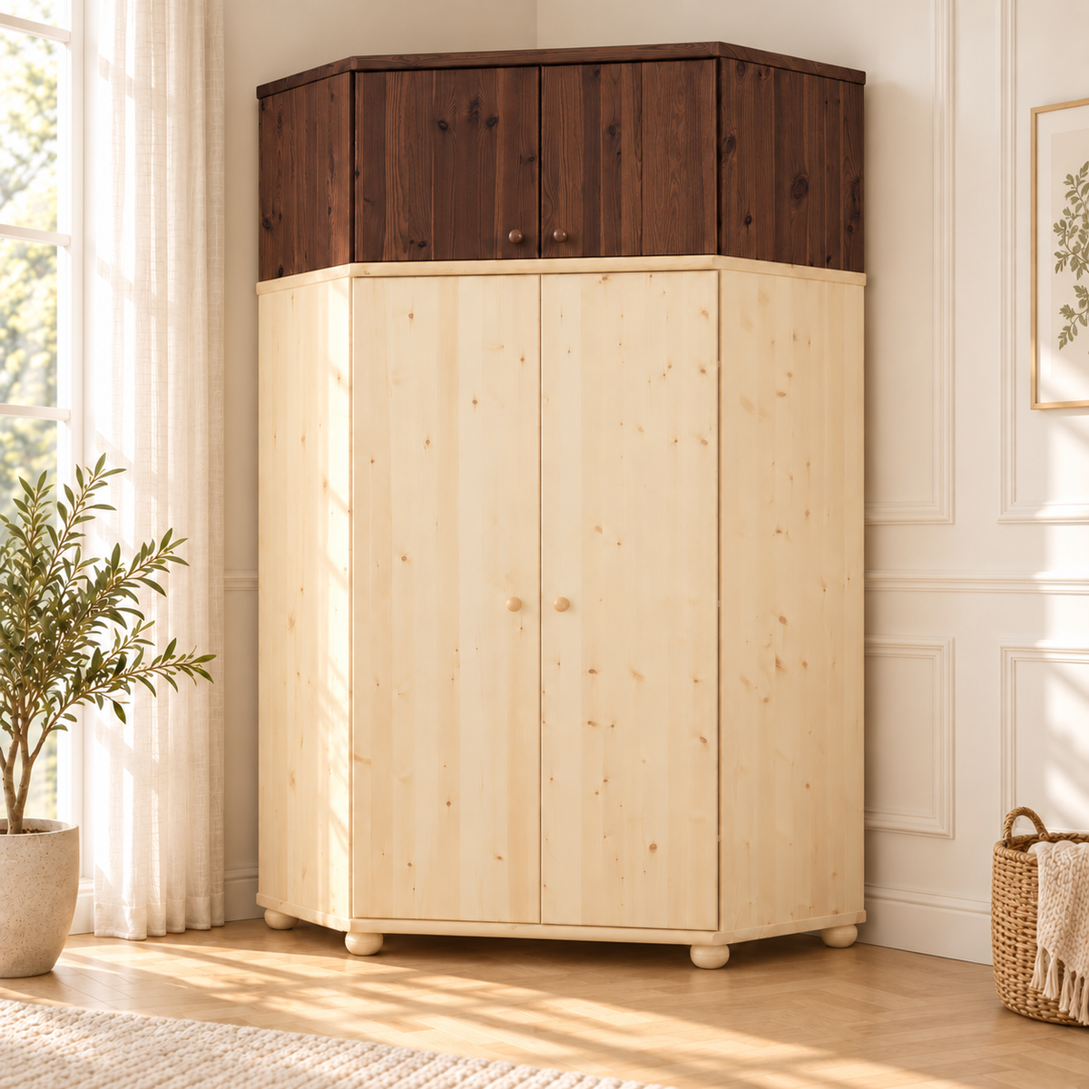 Claudia Eckschrank aus Bio Kieferholz – Massiver Kleiderschrank Aufsatz aus 100% Holz
