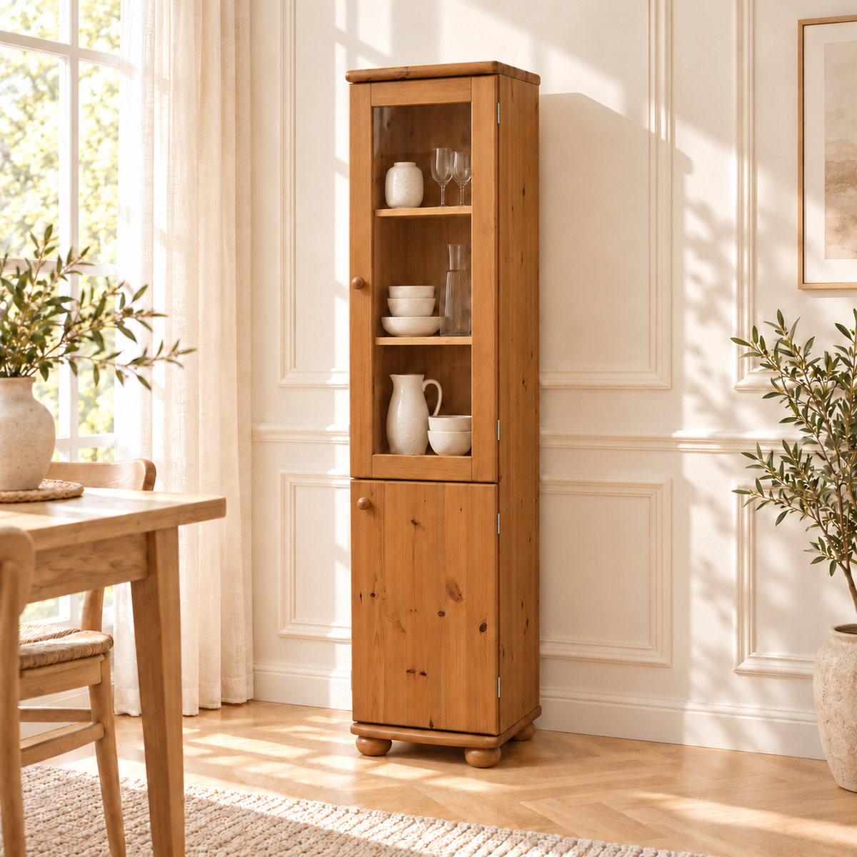 Claudia Buffetschrank Massivholz Vitrine V.2 aus 100% Bio Kiefer | 2-Türig, elegant und nachhaltig