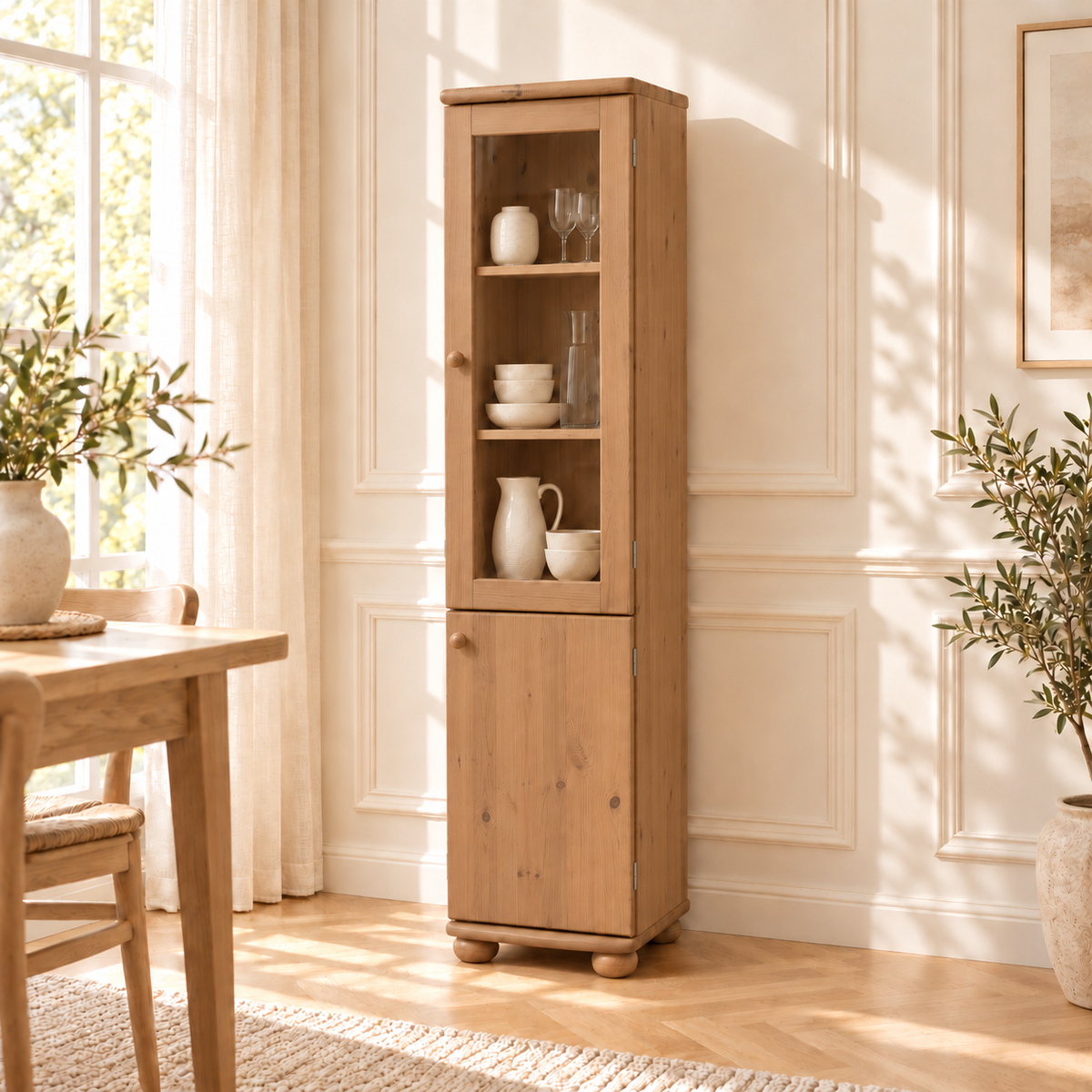 Claudia Buffetschrank Massivholz Vitrine V.2 aus 100% Bio Kiefer | 2-Türig, elegant und nachhaltig