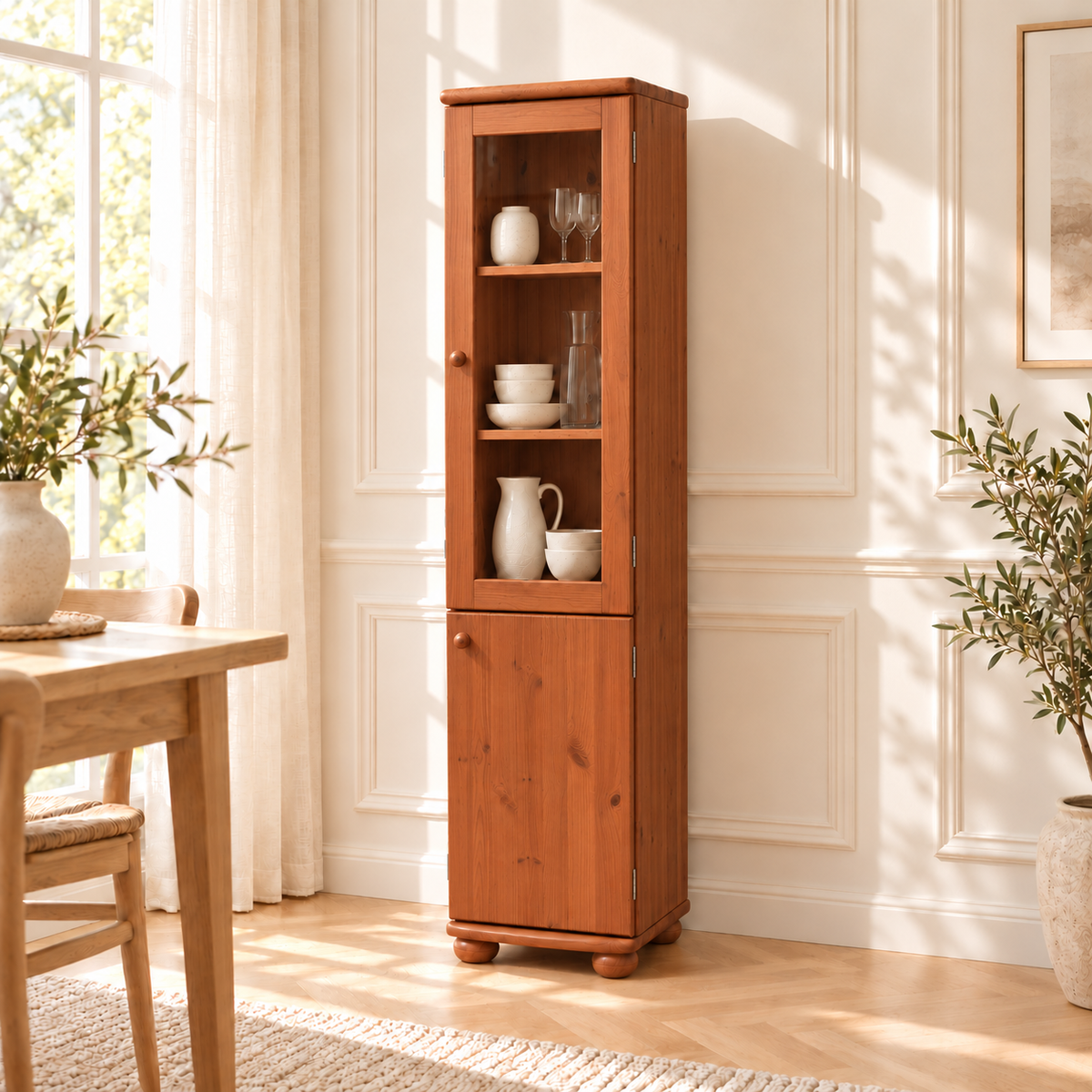 Claudia Buffetschrank Massivholz Vitrine V.2 aus 100% Bio Kiefer | 2-Türig, elegant und nachhaltig