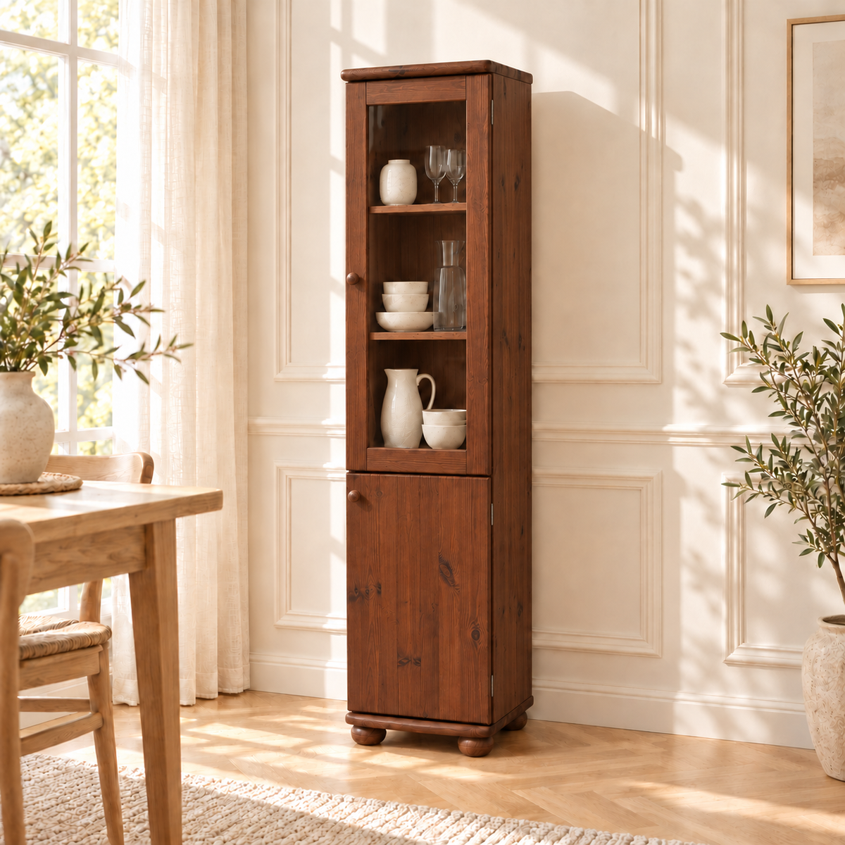Claudia Buffetschrank Massivholz Vitrine V.2 aus 100% Bio Kiefer | 2-Türig, elegant und nachhaltig