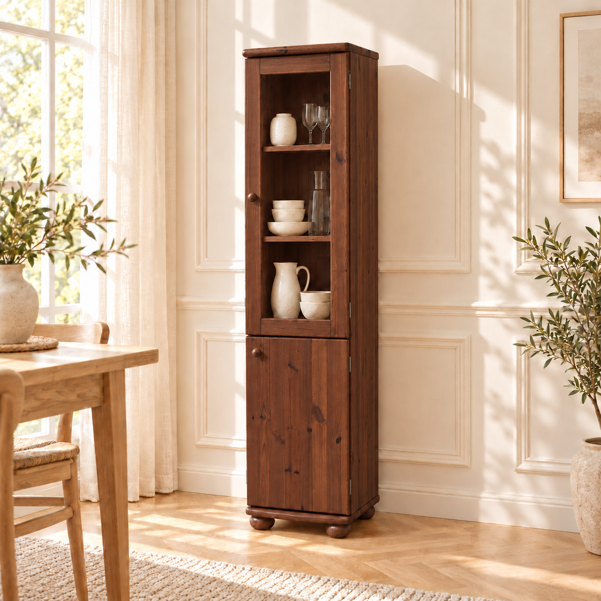 Claudia Buffetschrank Massivholz Vitrine V.2 aus 100% Bio Kiefer | 2-Türig, elegant und nachhaltig