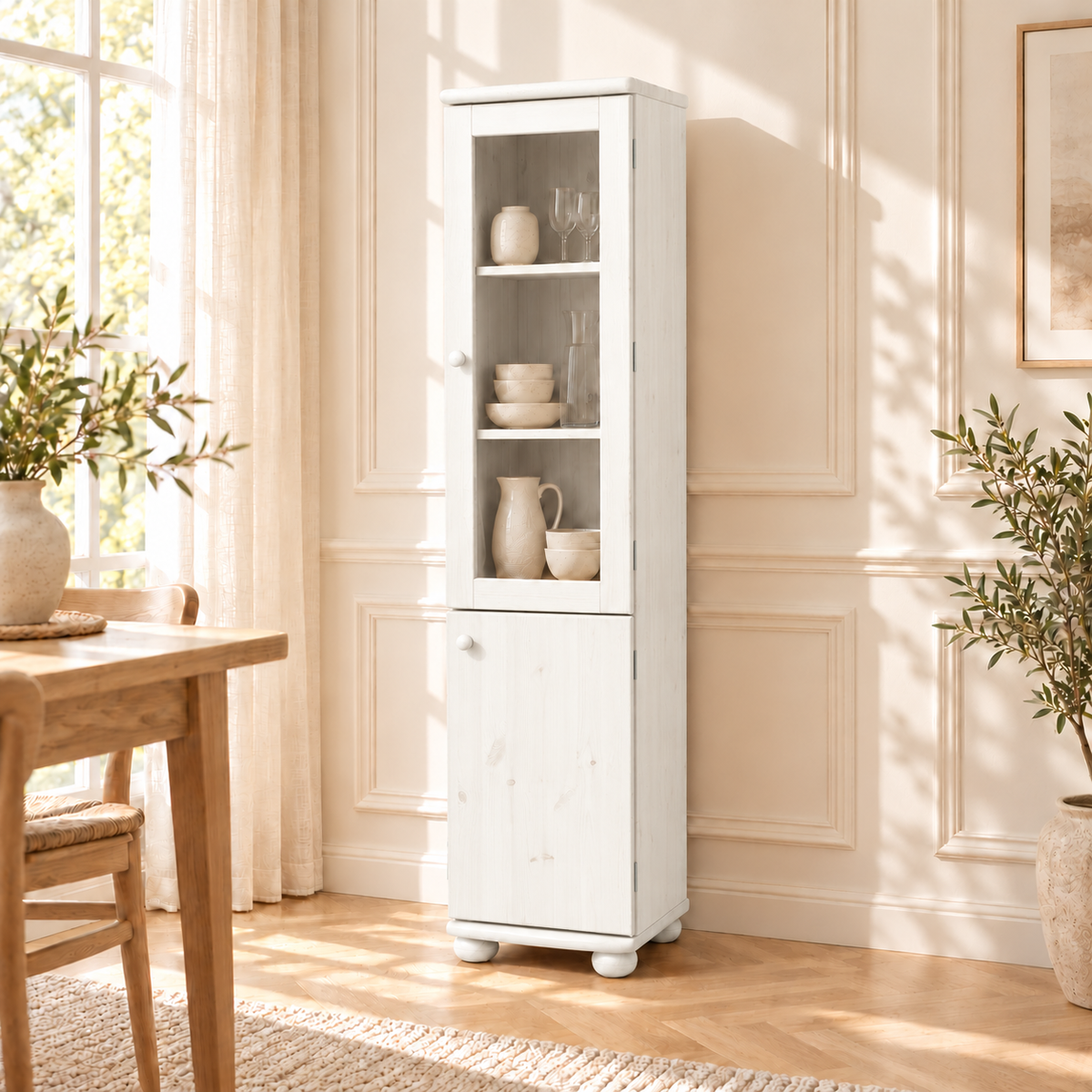 Claudia Buffetschrank Massivholz Vitrine V.2 aus 100% Bio Kiefer | 2-Türig, elegant und nachhaltig