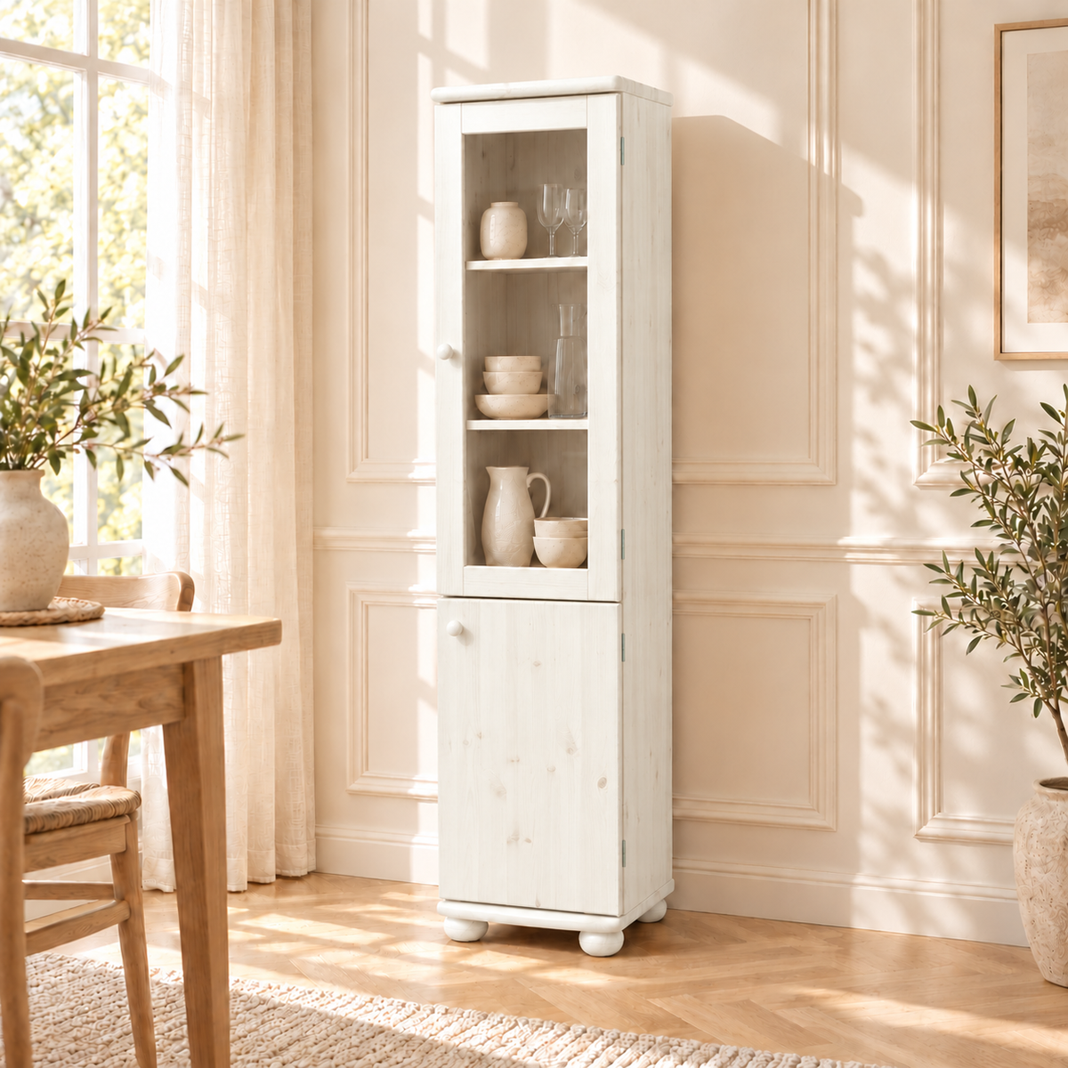 Claudia Buffetschrank Massivholz Vitrine V.2 aus 100% Bio Kiefer | 2-Türig, elegant und nachhaltig