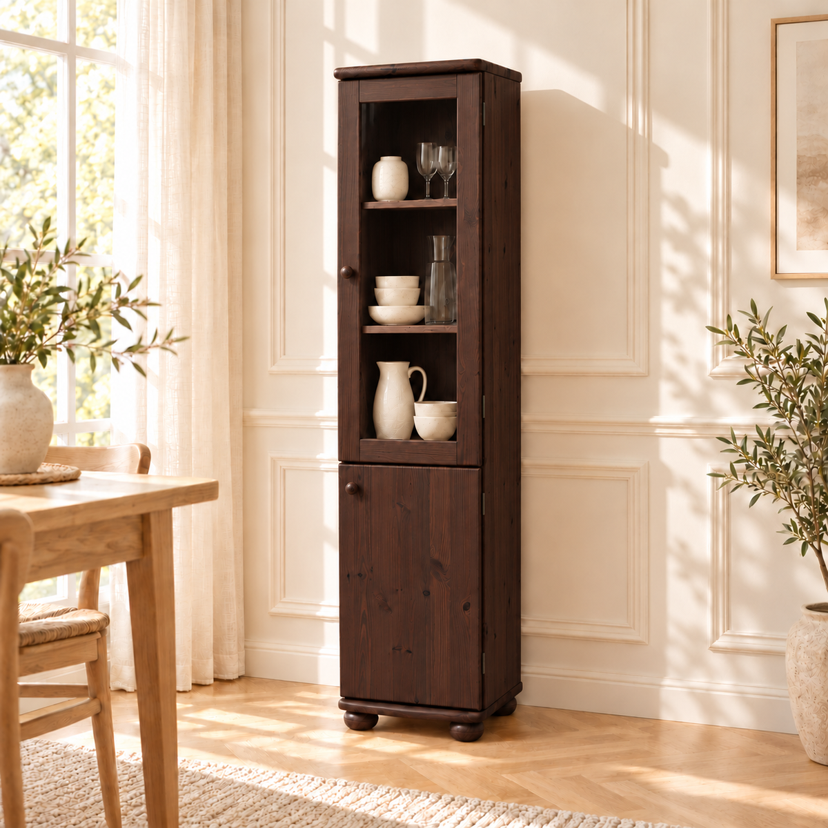 Claudia Buffetschrank Massivholz Vitrine V.2 aus 100% Bio Kiefer | 2-Türig, elegant und nachhaltig