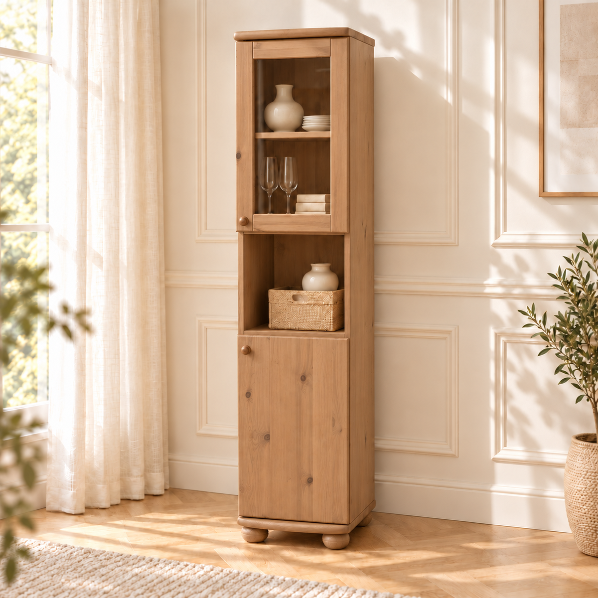 Claudia Buffetschrank Vitrine | 2-Türig | 100% Bio Kiefer Massivholz