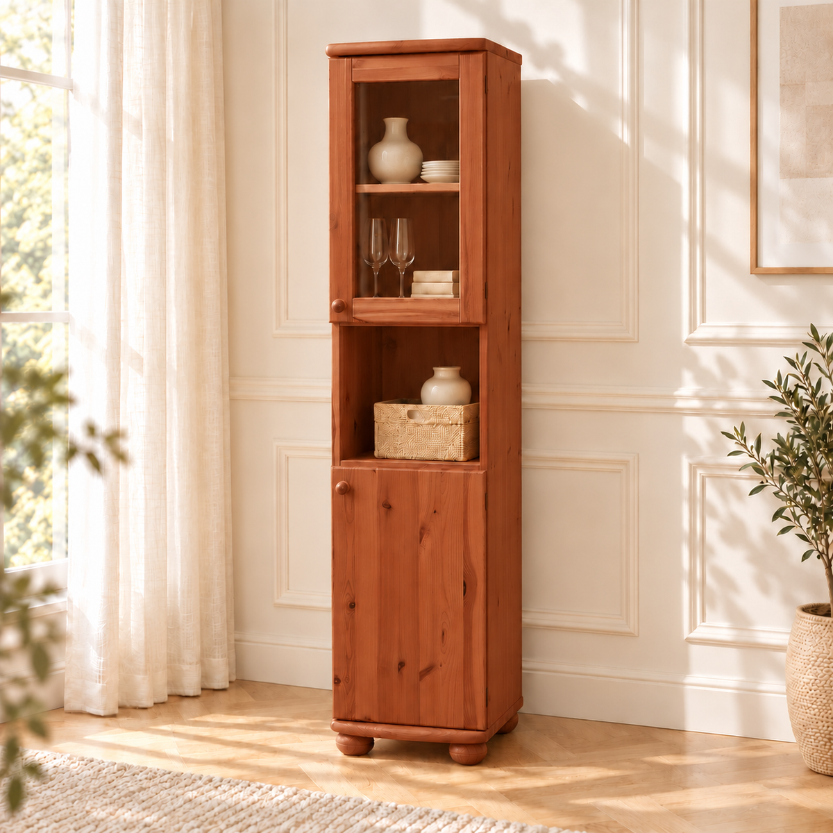 Claudia Buffetschrank Vitrine | 2-Türig | 100% Bio Kiefer Massivholz