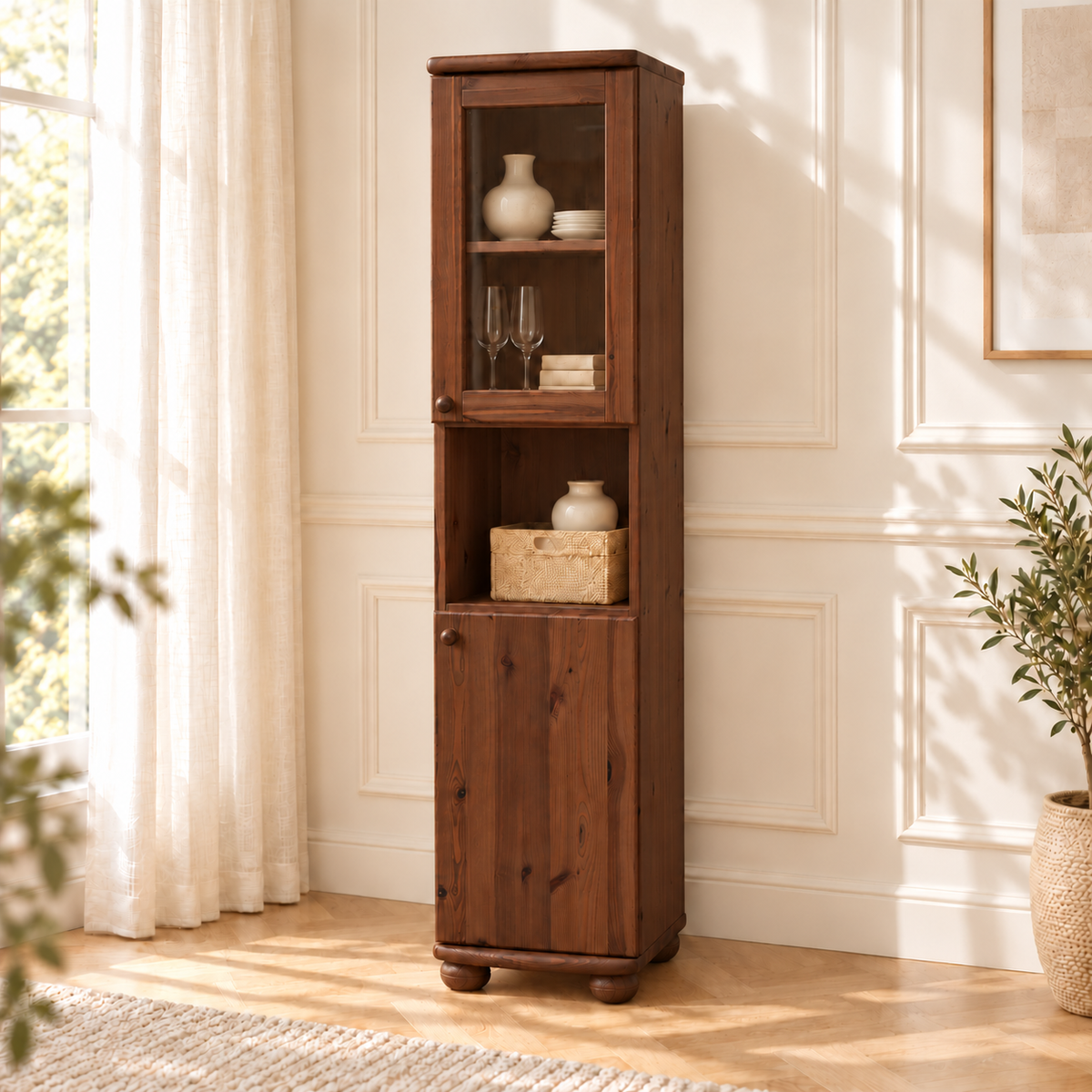 Claudia Buffetschrank Vitrine | 2-Türig | 100% Bio Kiefer Massivholz