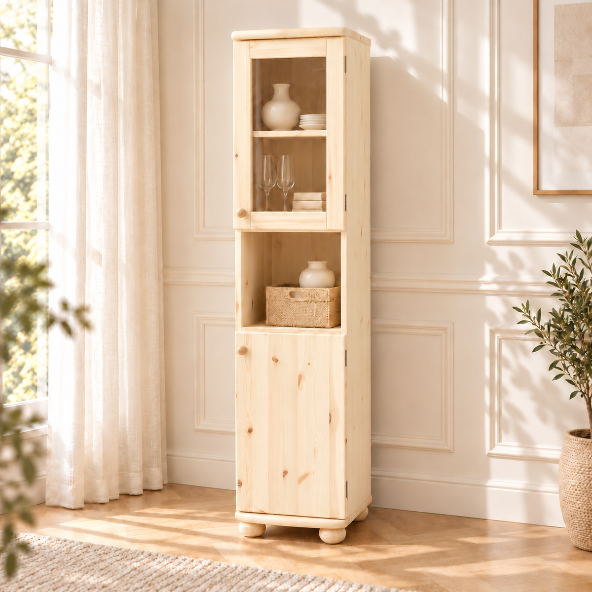 Claudia Buffetschrank Vitrine | 2-Türig | 100% Bio Kiefer Massivholz