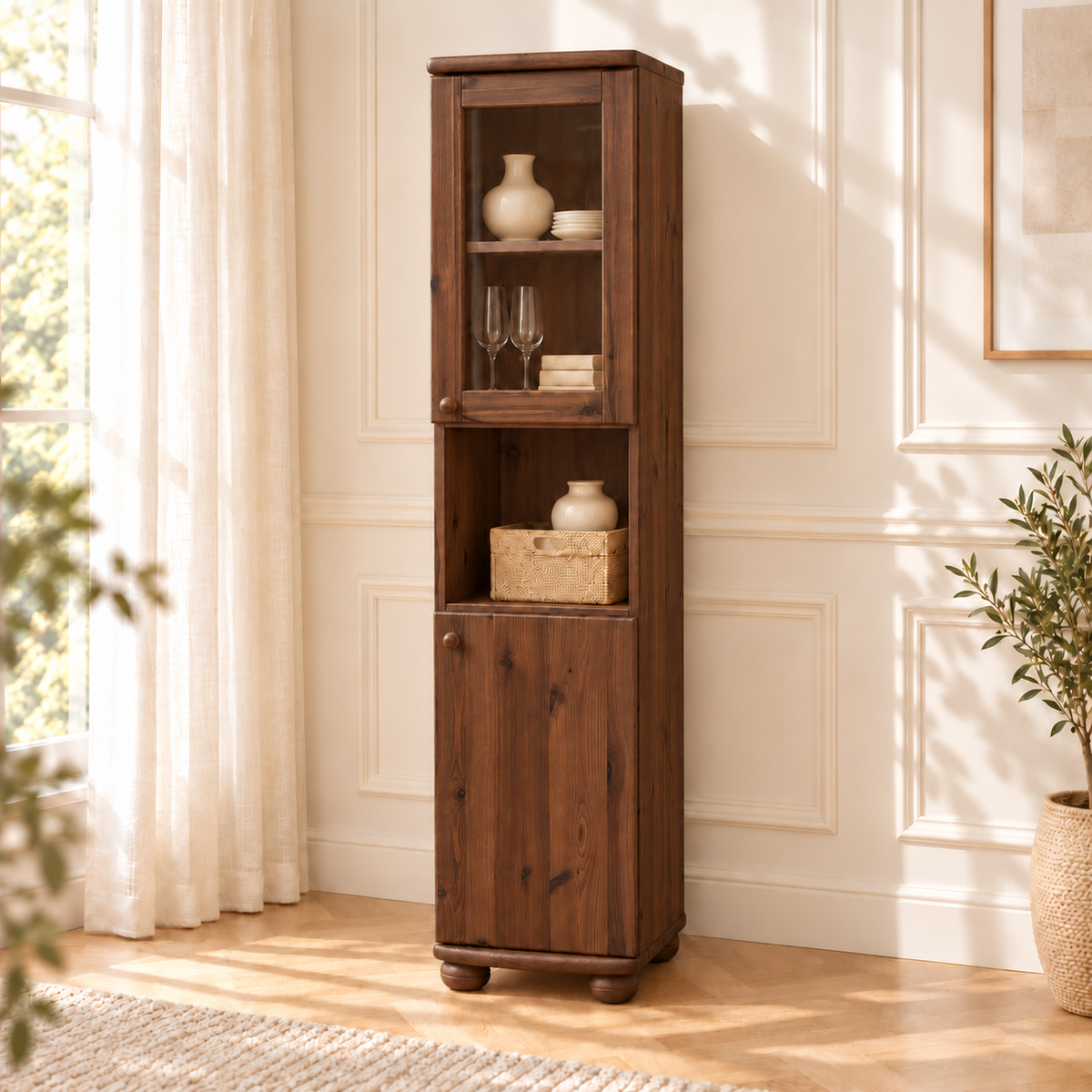 Claudia Buffetschrank Vitrine | 2-Türig | 100% Bio Kiefer Massivholz